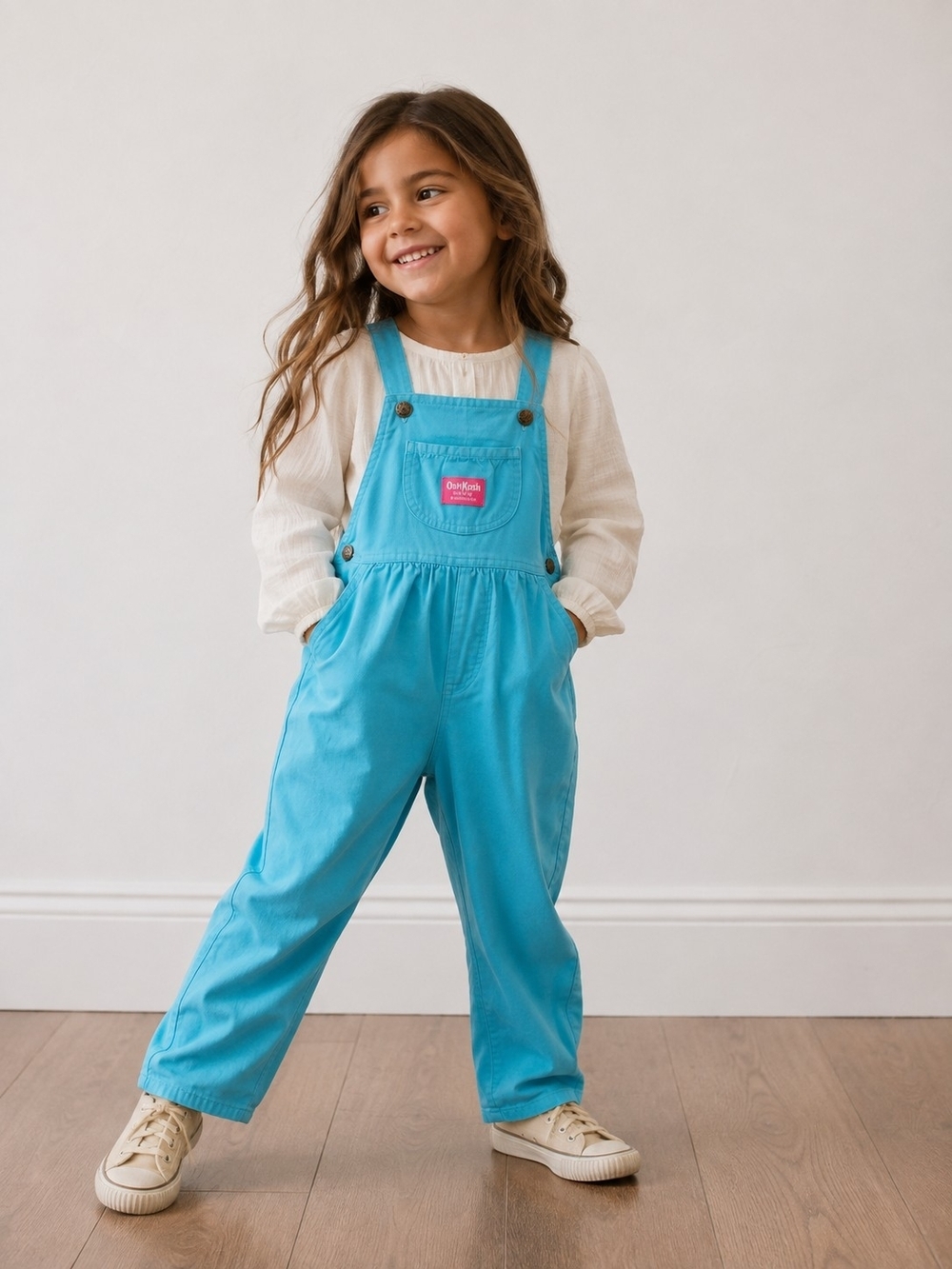 Vintage OshKosh B’Gosh Turquoise Blue Overalls Girls 6X Made USA 90s Pop Art